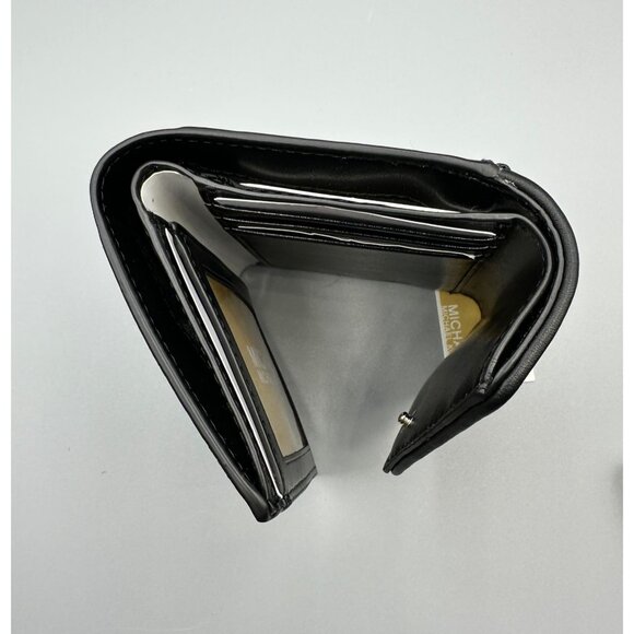 Michael Kors Black Leather Leopard Print Heather Grey Calf Hair Trifold Wallet - Picture 9 of 16